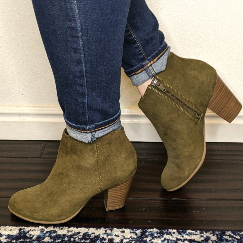 Army Green Zip Booties
